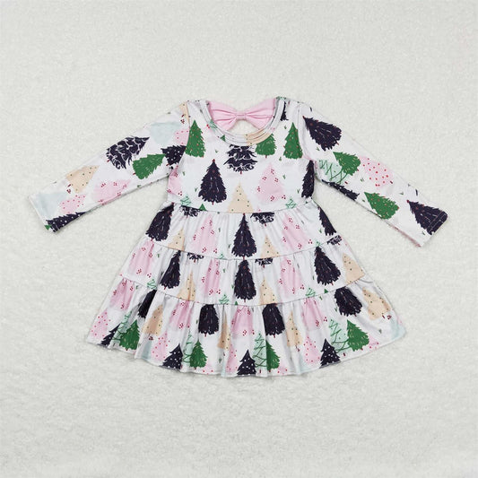 GLD0468 Baby Girl Christmas Tree Long Sleeves Twirl Dress