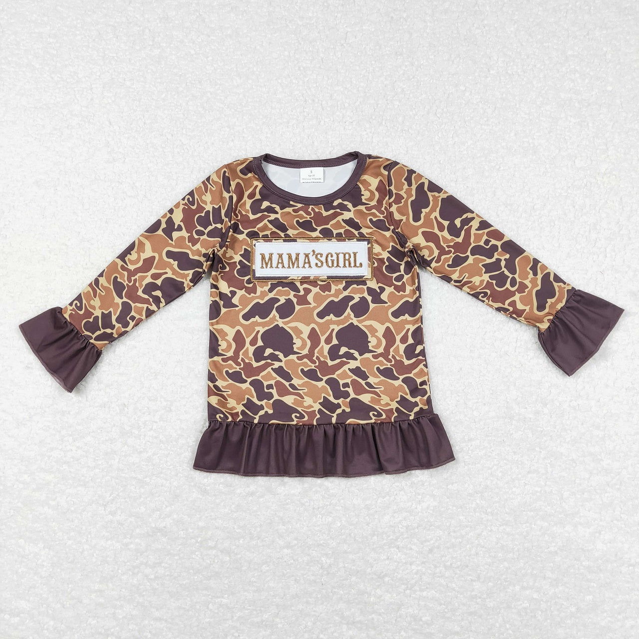 BT0476 Baby Kids Long Sleeves Mama's Boy Embroidery Camo Shirt Tops