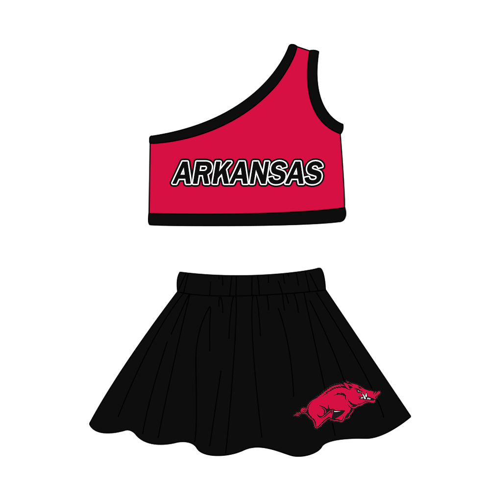 Baby Girl One Shoulder Pig Team Shirt Skorts Clothes Cheer Set ( Moq 5 )