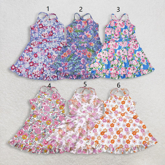 Baby Girls Kids Straps Flower Knee Length Dress Sibling Active Yoga Clothes RTS