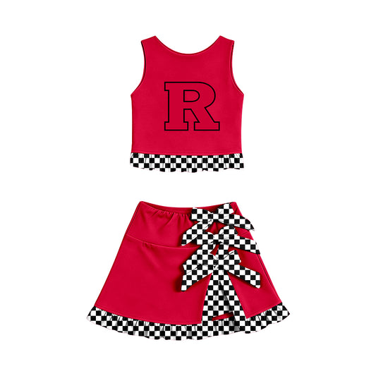 ( Moq 5 ) Baby Girls Kids Sleeveless Vest Bows Skirt Shorts Team Set Cheer Clothes