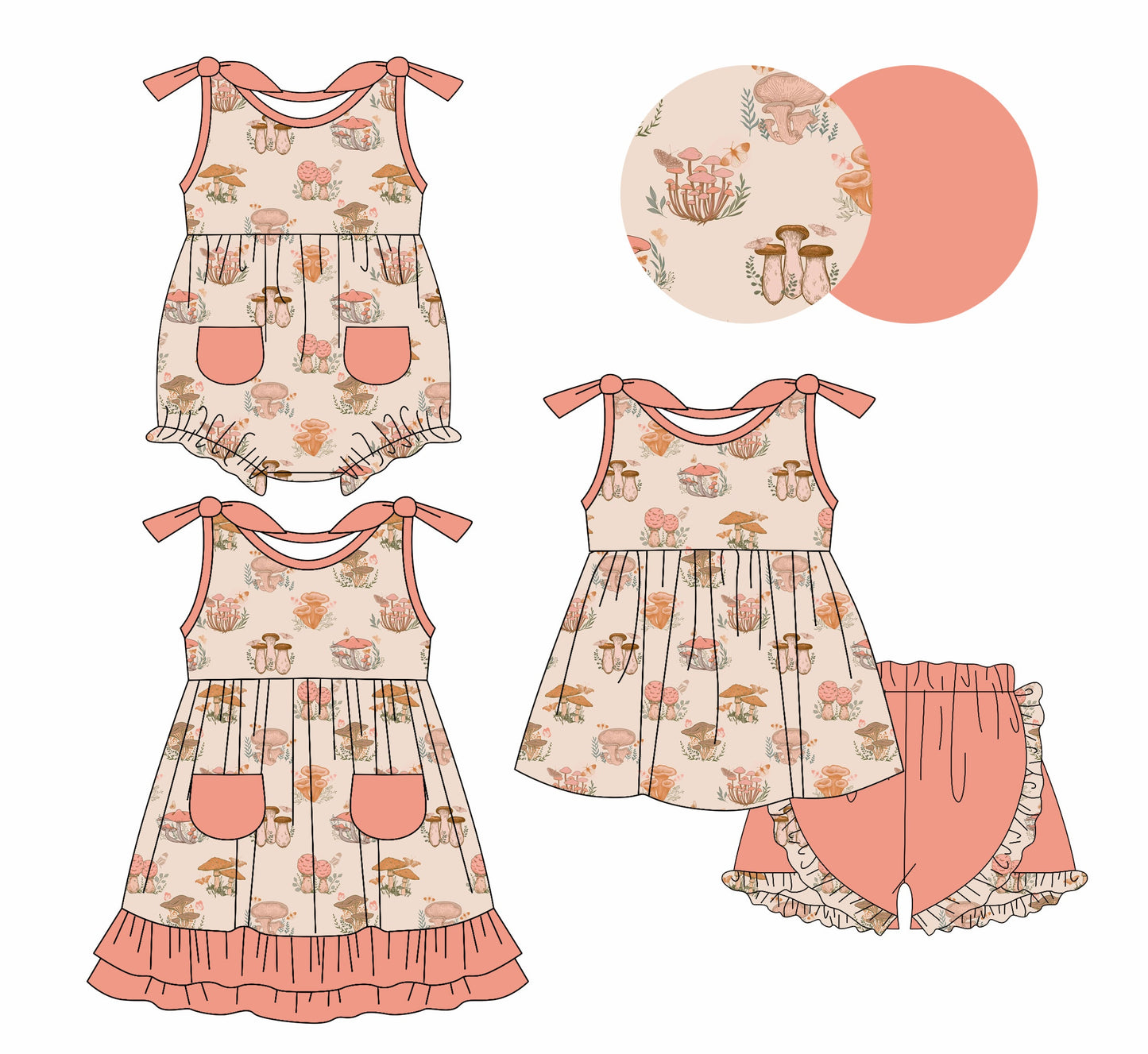 Baby Girl Mushrooms Sibling Romper Dress Set ( Moq 5 Each Style ) 1.9