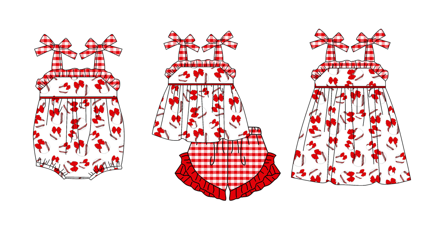 Baby Girl Baseball Bows Sibling Romper Dress Clothes Set ( Moq 5 Each Design ) 11.30