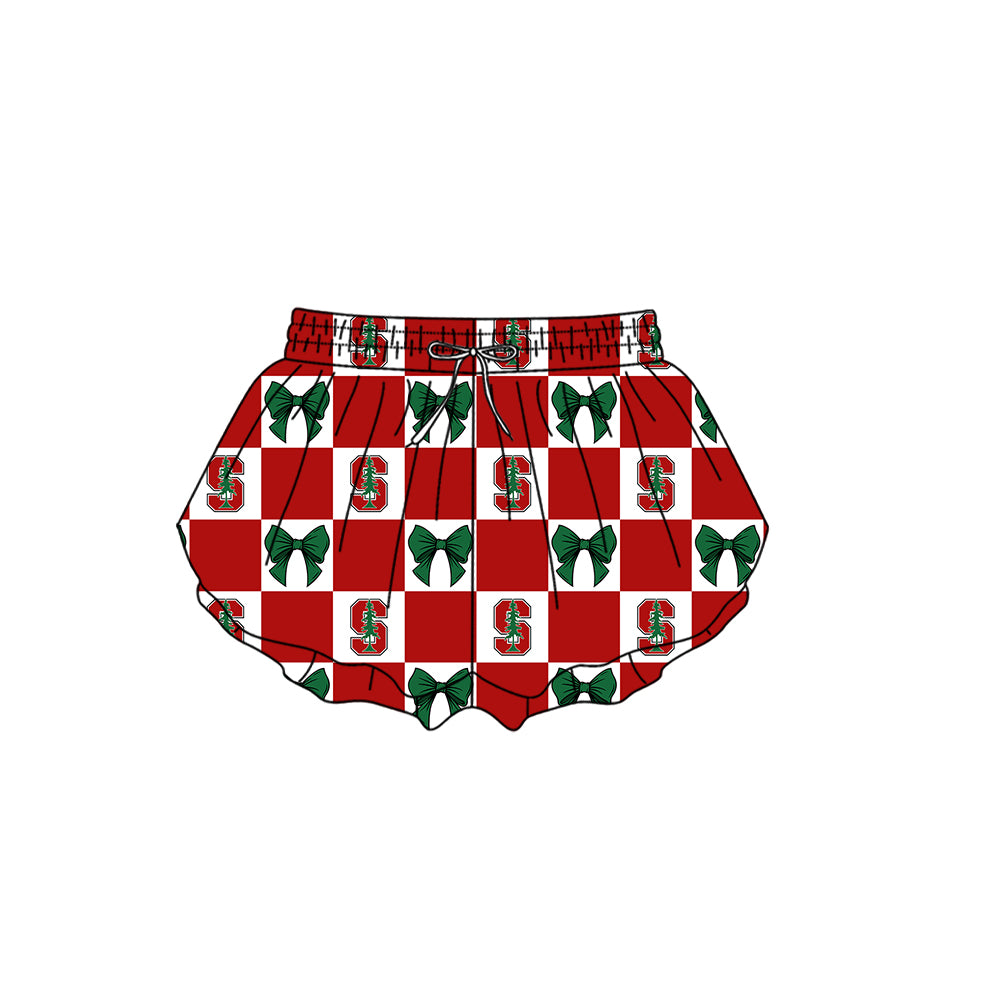 ( Moq 5 ) Baby Girls Adult Women Tree Bows Checked Team Shorts Sibling Mom and Me Yoga Clothes