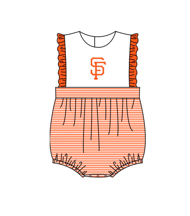 ( Moq 5 ) Sibling Baby Girls Infant Sleeveless Orange Stripes Team Bubble Romper