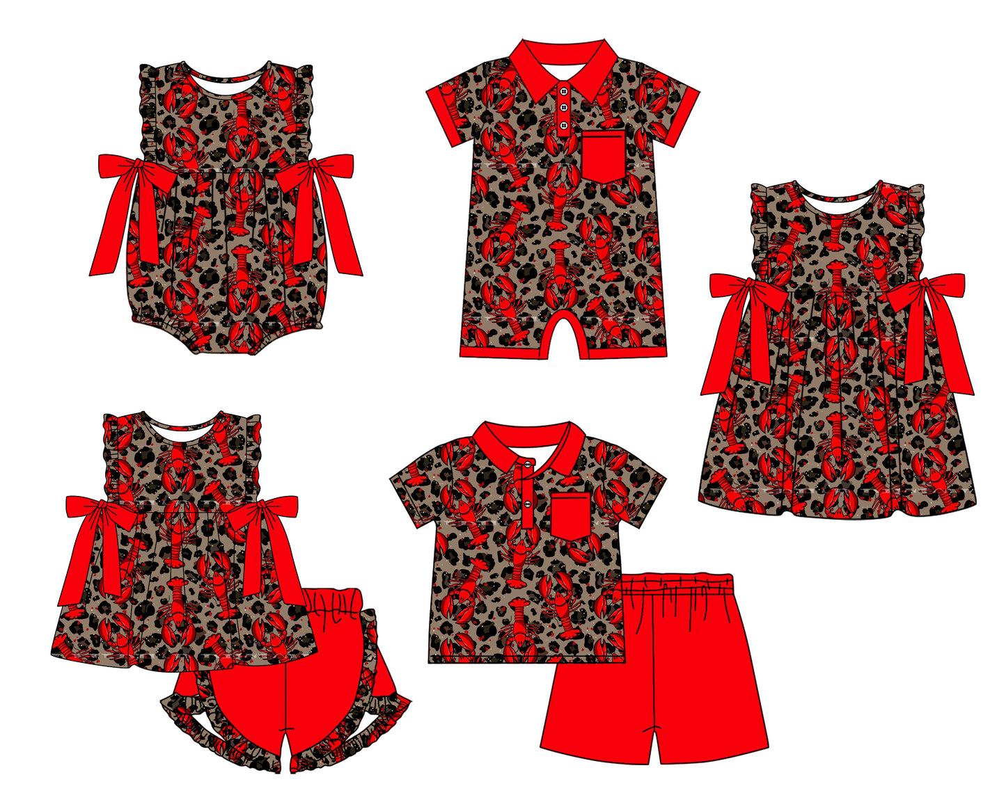 Baby Boy Girl Crawfish Leopard Sibling Dress Romper Clothes Set ( Moq 5 Each style )11.28