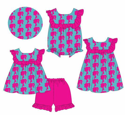 Baby Girl Pink Dolls Ruffle Sibling Romper Dress Set ( Moq 5 Each Style ) 1.14
