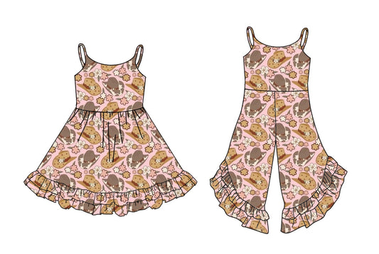 Baby Girl Straps Western Hats Flower Sibling Jumpsuit Dress ( Moq 5 Each Style ) 2.27