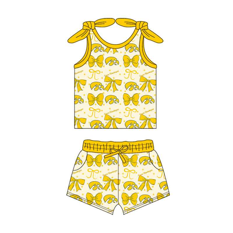 ( Moq 5 each style ) Baby Girl Toddler Team Yellow Bows Sibling Dress Set