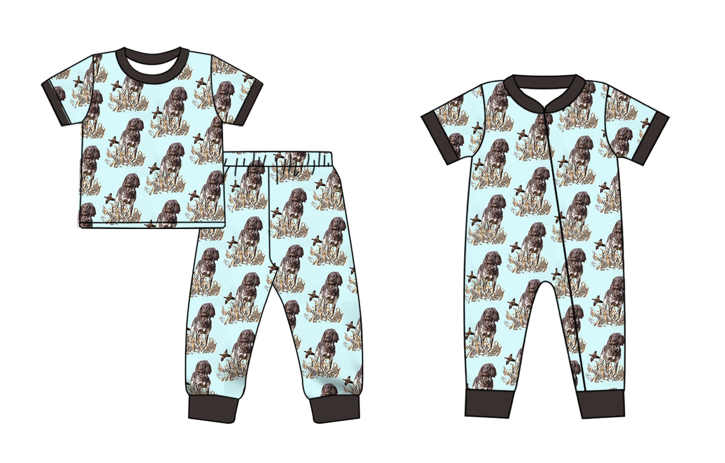 Baby Boy Short Sleeves Ducks Dogs Sibling Romper Clothes Set ( Moq 5 Each Design )11.27