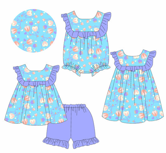 Baby Girl Kids Flower Ruffle Sibling Romper Dress Set ( Moq 5 Each Style ) 1.11