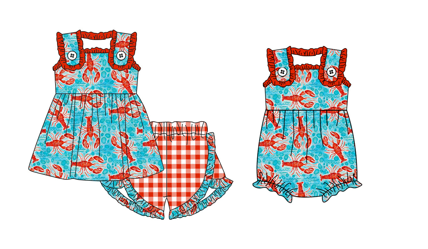 Children Girl Short Sleeves Crawfish Sibling Romper Clothes Set ( Moq 5 Each Design ) 12.3