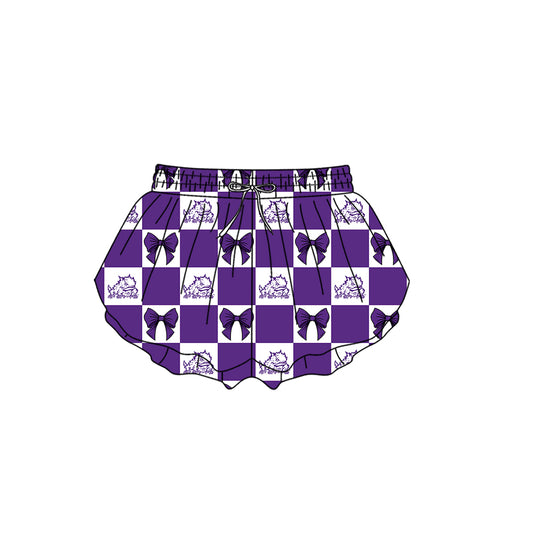 ( Moq 5 ) Baby Girls Adult Women Frog Bows Purple Checked Team Shorts Sibling Mom and Me Yoga Clothes