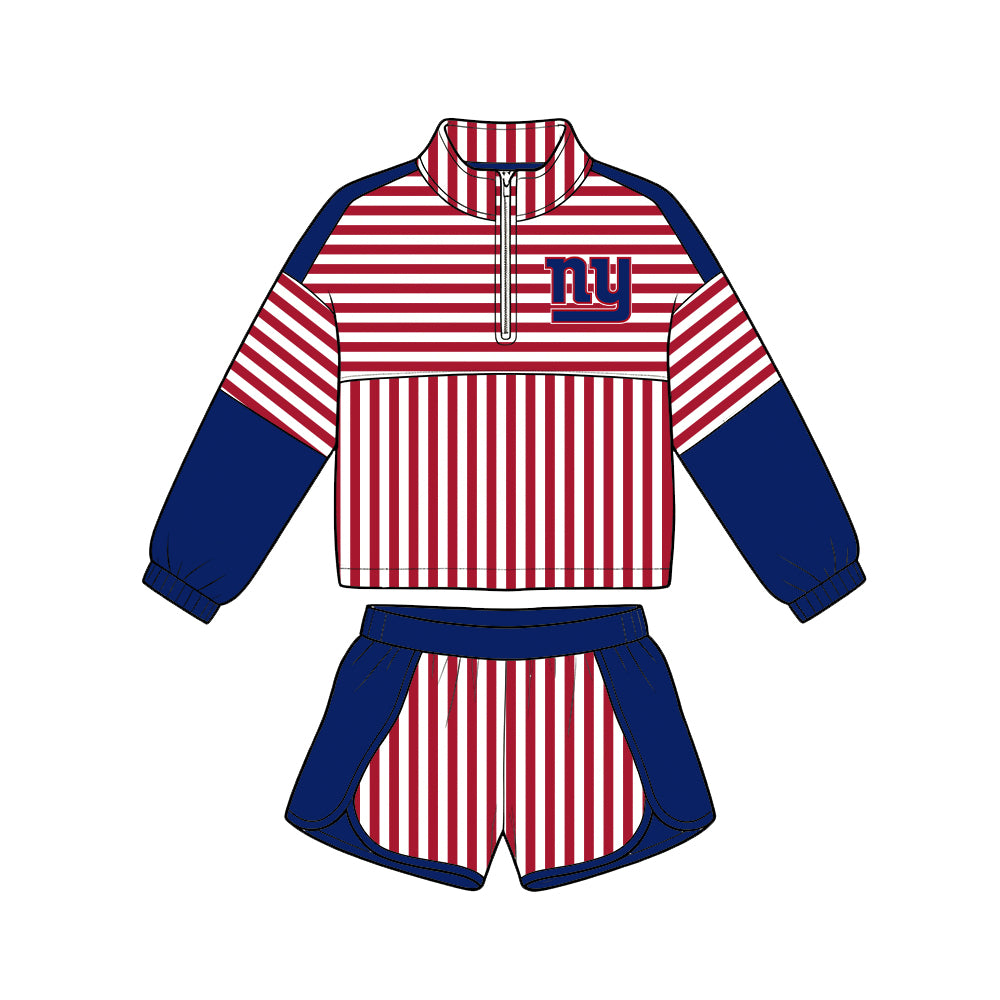 ( Moq 5 ) Baby Girls Kids Long Sleeves Zipper Pullover Stripes Shorts Team Set Clothes