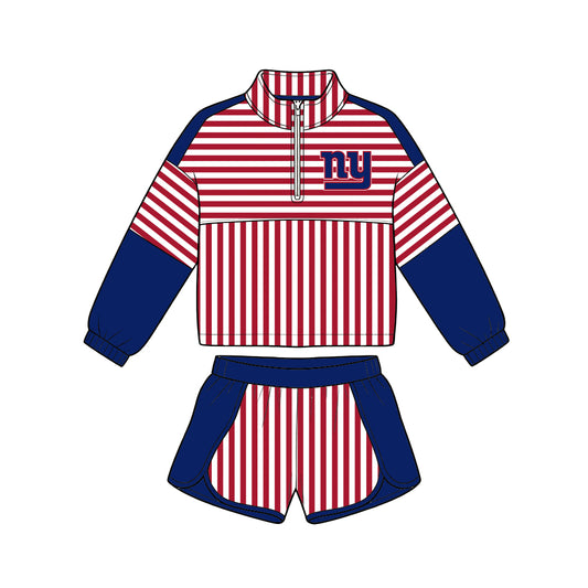 ( Moq 5 ) Baby Girls Kids Long Sleeves Zipper Pullover Stripes Shorts Team Set Clothes