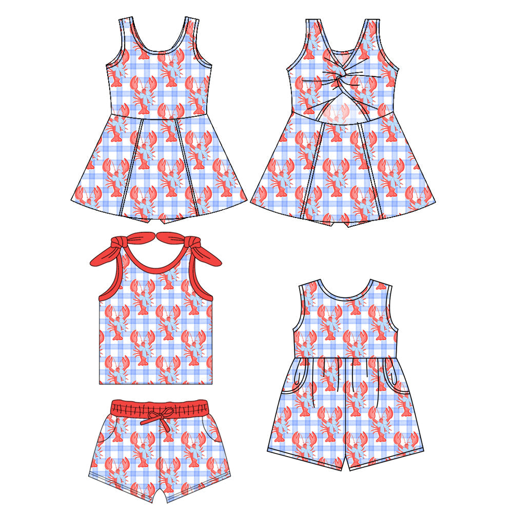 Baby Girl Sleeveless Crawfish Checked Bows Sibling Dress Set ( Moq 5 Each Style ) 1.21