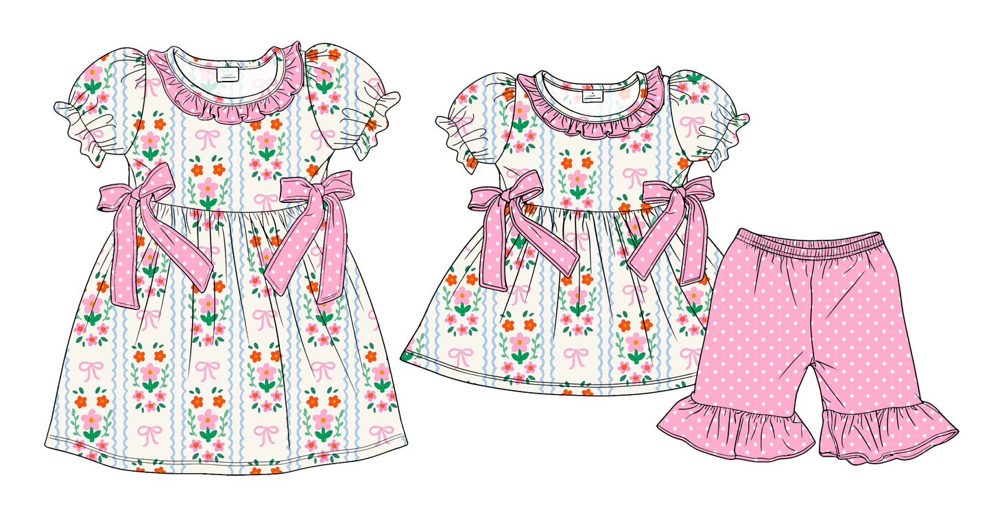 ( Moq 5 Each Style ) Sibling Baby Girls Kids Short Sleeves Bows Flower Summer Dress Set Clothes