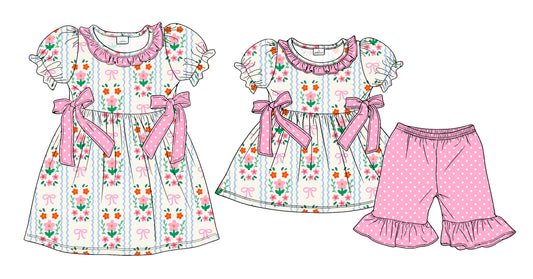 ( Moq 5 Each Style ) Sibling Baby Girls Kids Short Sleeves Bows Flower Summer Dress Set Clothes