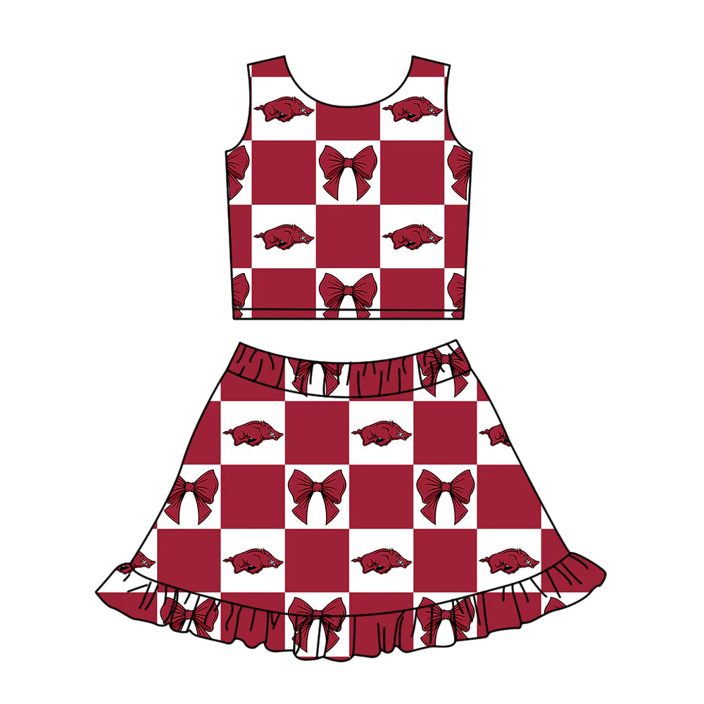( Moq 5 Each Style ) Baby Girls Kids Toddler Sleeveless Pigs Bows Tops Shorts Ruffle Skirt Team Set