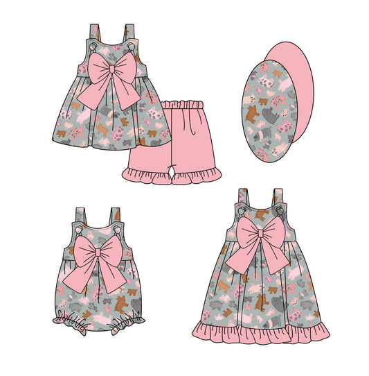 Baby Girl Straps Pig Bows Sibling Romper Dress Set ( Moq 5 Each Style ) 2.13
