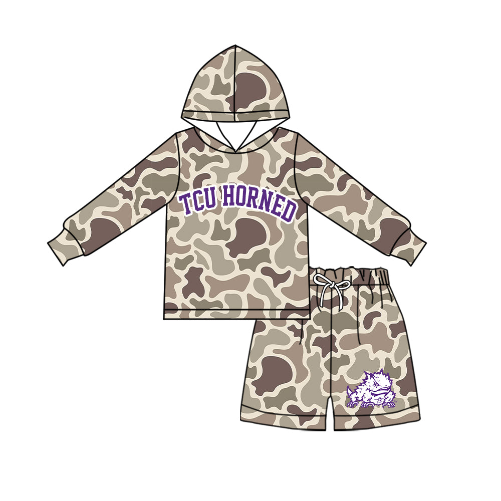 ( Moq 5 ) Baby Girls Kids Long Sleeves Hoodie Shirt Camo Shorts Team Set Clothes