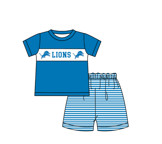 ( Moq 5 ) Baby Boys Toddler Short Sleeves Blue Shirt Stripes Shorts Team Summer Set