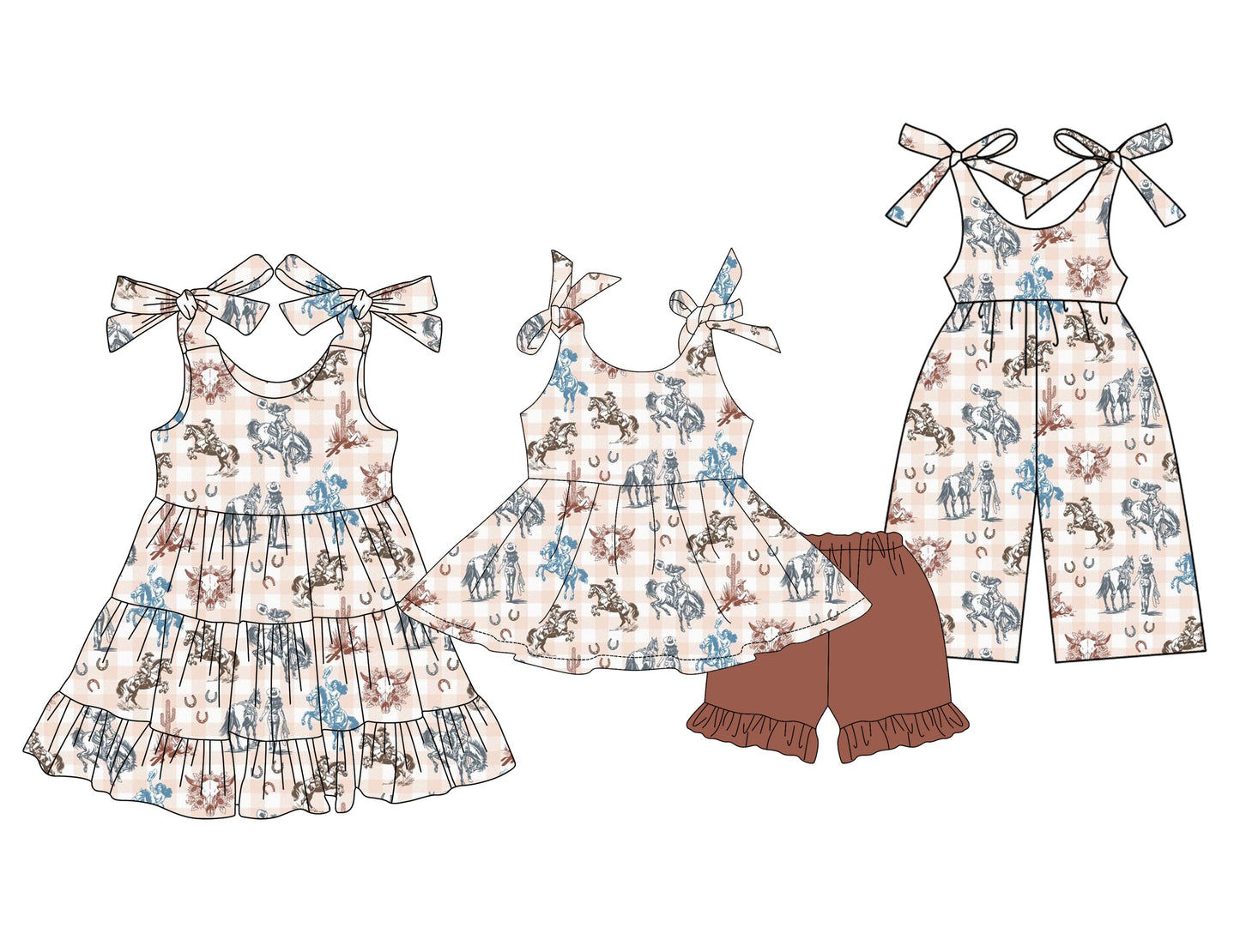 Baby Girl Straps Western Rodeo Sibling Jumpsuit Dress Set ( Moq 5 Each Style ) 3.20