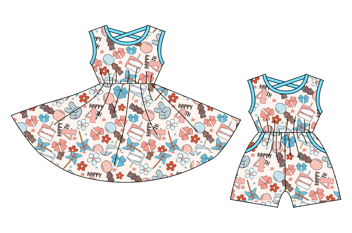 Baby Girl Back To School Bows Flower Sibling Jumpsuit Dress ( Moq 5 Each Style ) 3.12
