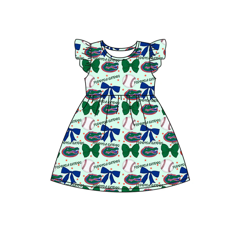 ( Moq 5 each style ) Baby Girl Toddler Team Bows Baseball Green Sibling Romper Dress Set 6.13
