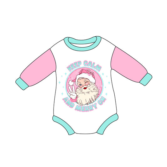 Baby Girl Long Sleeves Christmas Santa Pink Romper