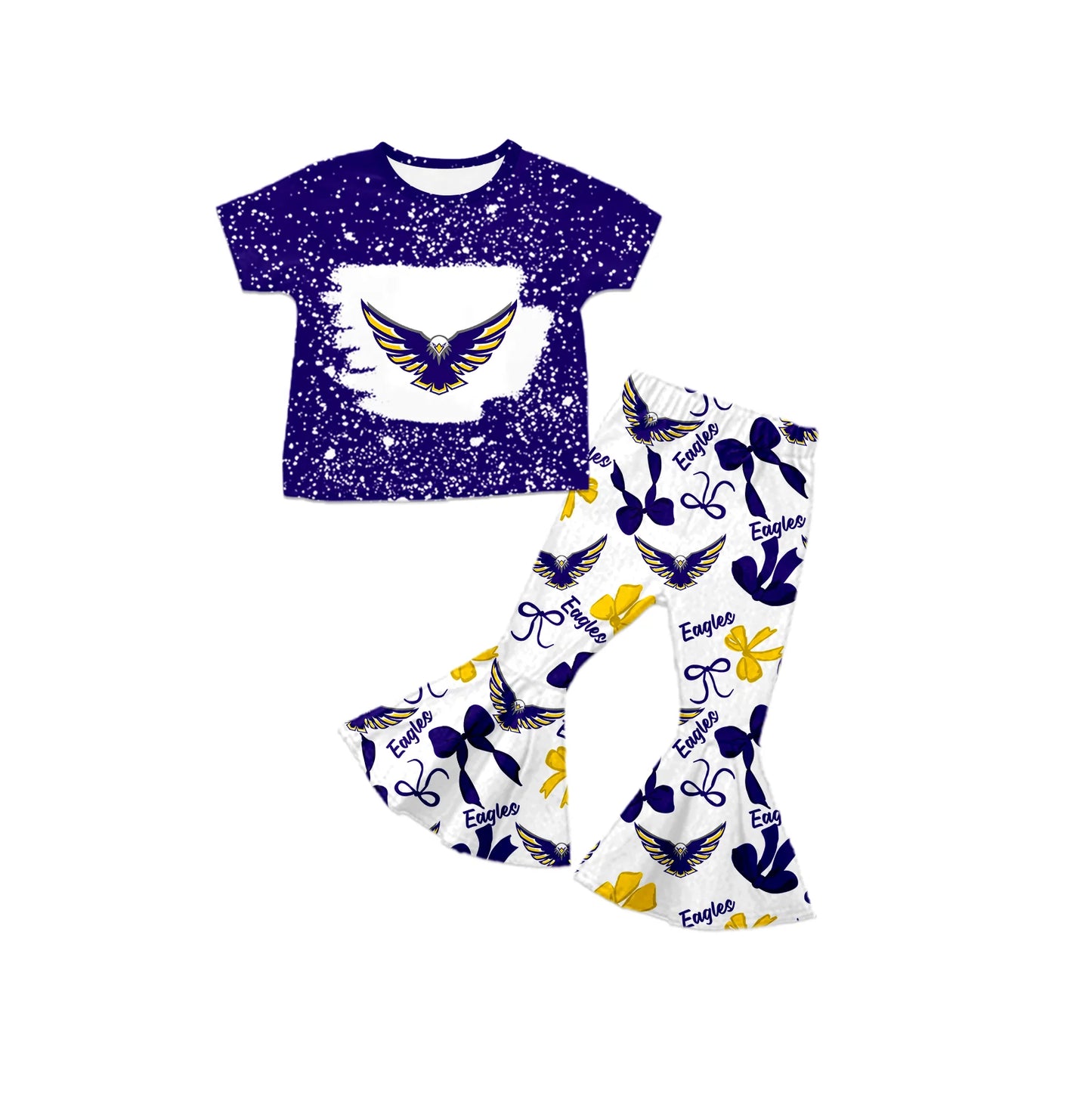 ( Moq 5 each style ) Baby Girl Team Sibling Eagles Bows Dress Set 7.25