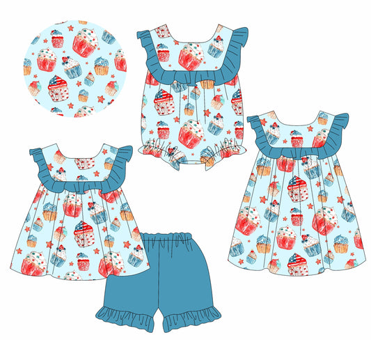 Baby Girl 4th Of July Cakes Sibling Romper Dress Set ( Moq 5 Each Style ) 3.31