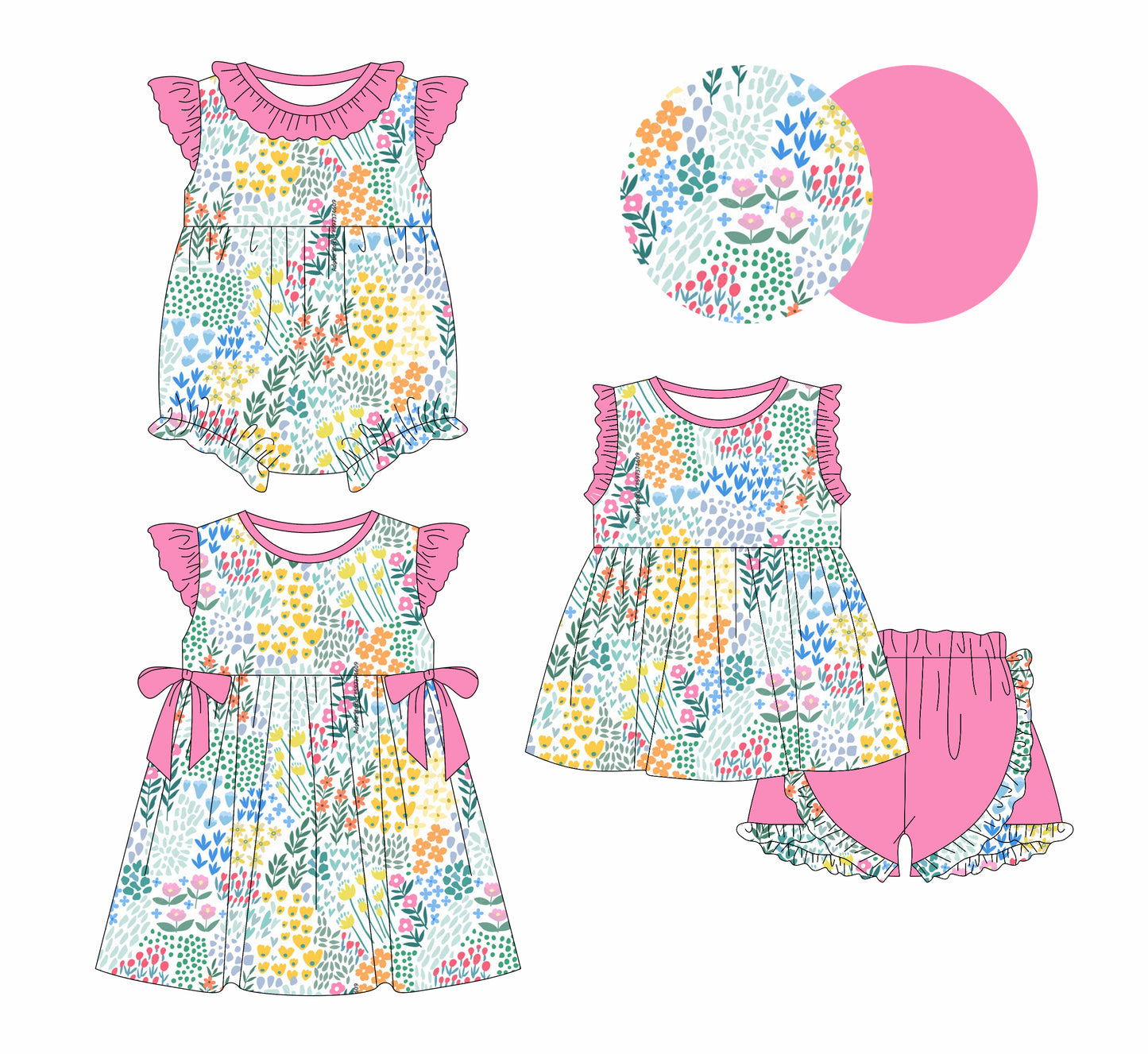 ( Moq 5 Each Style ) Baby Girls Kids Floral Sibling Summer Romper Dress Set Clothes