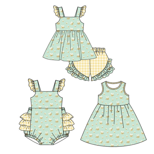 Baby Girl Short Sleeves Bees Sibling Romper Dress Set ( Moq 5 Each Design ) 12.13