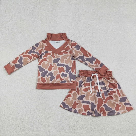 Baby Girls Kids Long Sleeves Shirt Skirt Shorts Clothes Camo Set RTS
