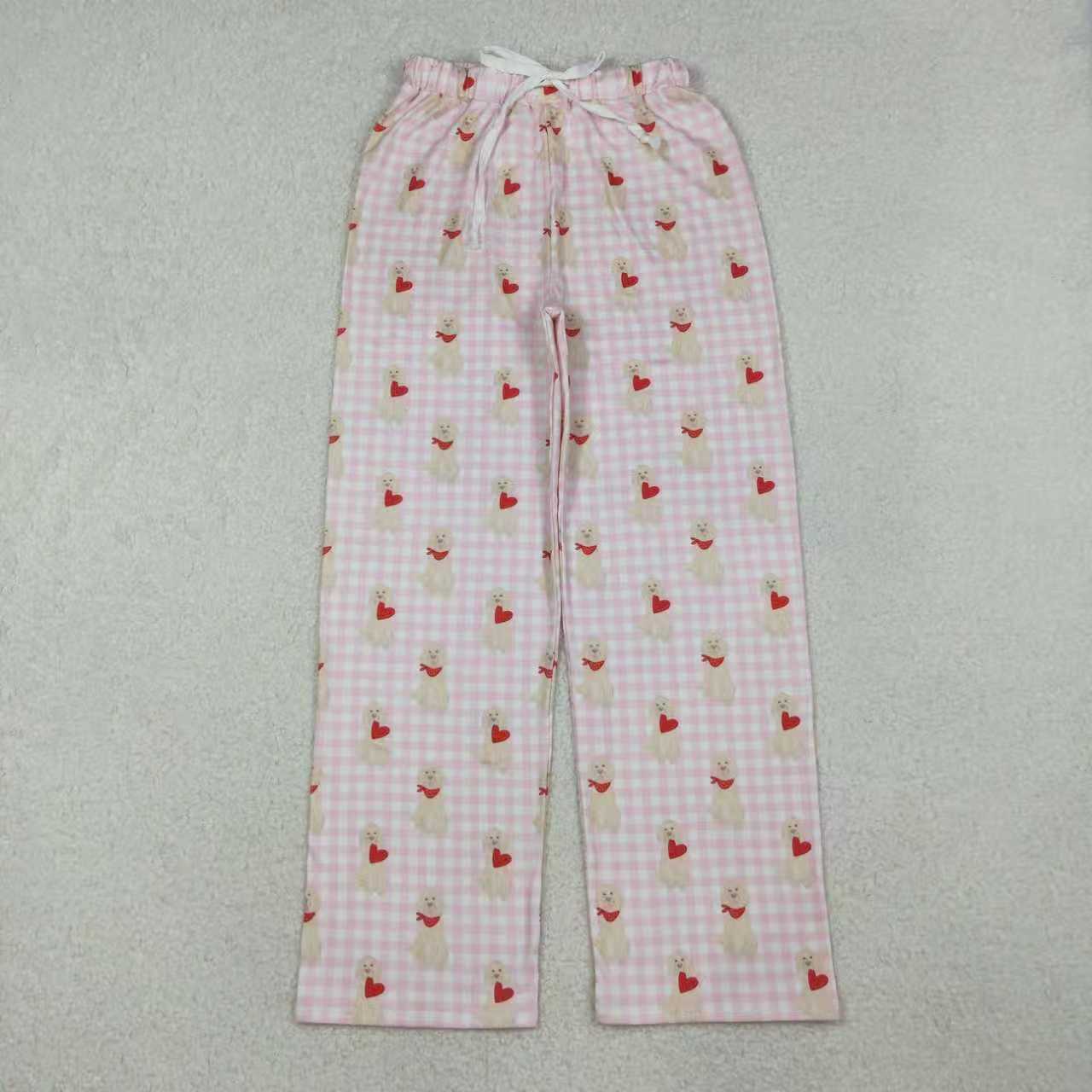 Sibling Family Kids Girls Adult Women Dogs Hearts Plaid Valentine Zipper Romper Pants Pajamas Set RTS