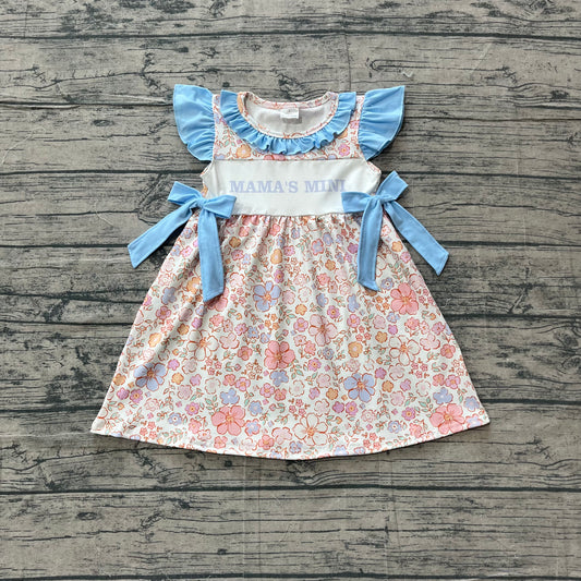 ( No moq ) Preorder Baby Girls Kids Short Sleeves Mama's MIni Flower Bows Knee Length Dress