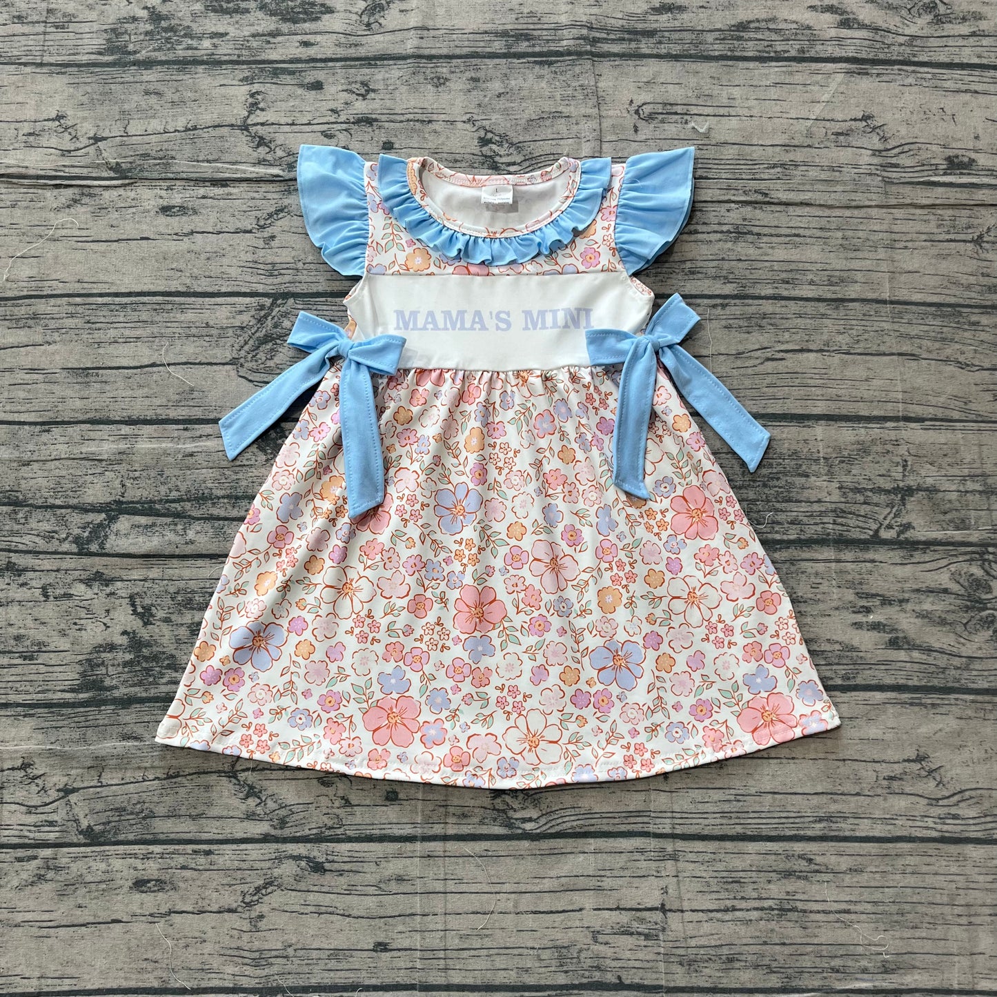Baby Girls Kids Short Sleeves Mama's MIni Flower Bows Knee Length Dress RTS