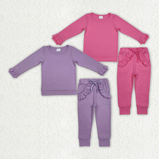 Baby Girl Long Sleeves Cotton Shirt Ruffle Pockets Pants Sibling Clothes Set RTS