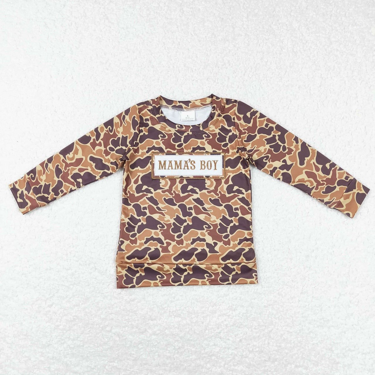 BT0476 Baby Kids Long Sleeves Mama's Boy Embroidery Camo Shirt Tops