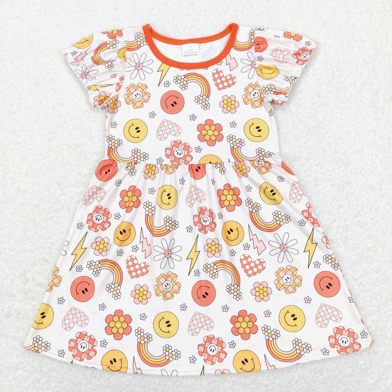 GSD0404 Baby Girl Short Sleeves Face Floral Hearts Dress