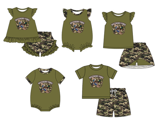 Baby Boy Girl Short Sleeves Ducks Camo Sibling Dress Romper Clothes Set ( Moq 5 Each style )12.4