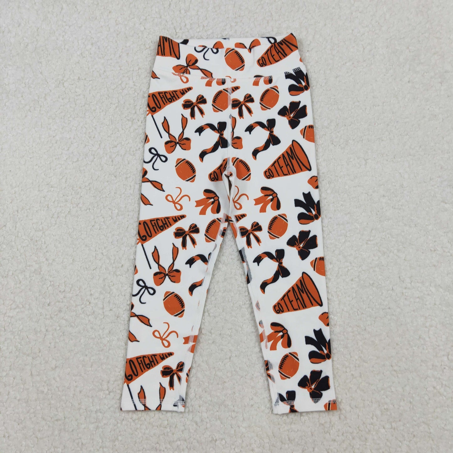 Baby Girls Kids Orange Football Bows Team Cheer Yoga Active Pants Bottom RTS