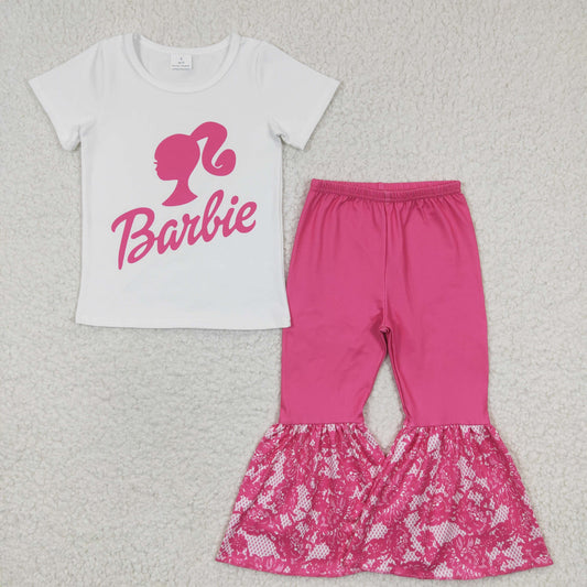 Promotion Baby Boy Short Sleeves Shirt Pink Bell Pants Set RTS