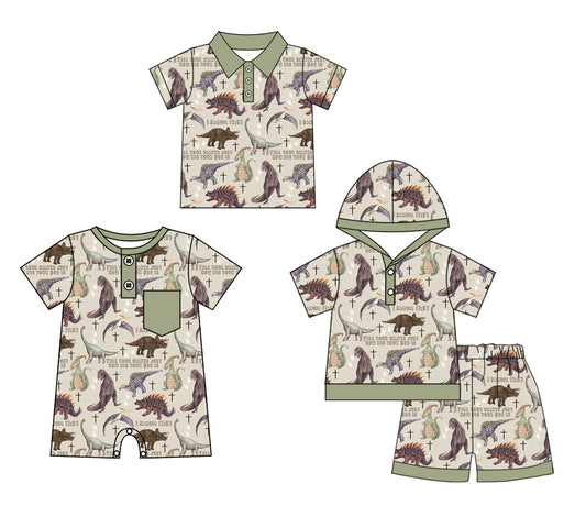 Baby Boy Short Sleeves Sibling Dinosaur Romper Clothes Set ( Moq 5 Each Design )11.26