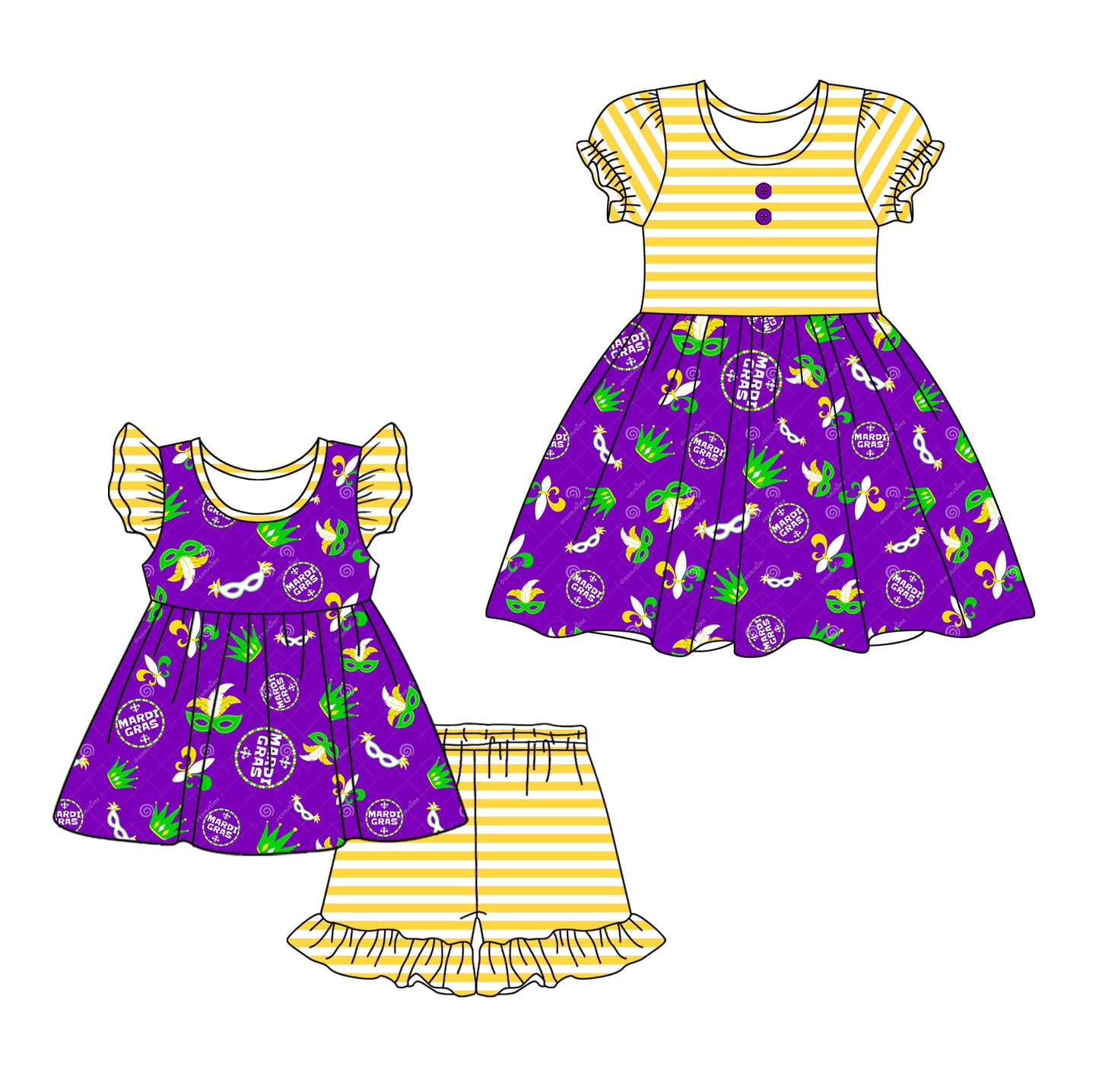 Baby Boy Girl Short Sleeves Mardi Gras Sibling Pink Dress Clothes Set ( Moq 5 Each style ) 12.4
