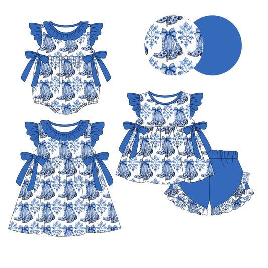 Baby Girl Blue Flower Bows Sibling Romper Dress Set ( Moq 5 Each Style ) 2.10