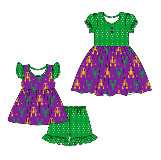 Baby Boy Girl Short Sleeves Mardi Gras Crawfish Sibling Pink Dress Clothes Set ( Moq 5 Each style ) 12.4