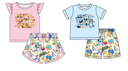 Baby Boy Girl Short Sleeves Birthday Dogs Sibling Clothes Set ( Moq 5 Each Design )11.26