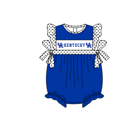 ( Moq 5 ) Baby Girls Kids Short Sleeves Bows Team Blue Bubble Romper
